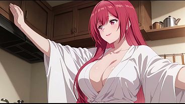 Anak Tiri Pulang Cepat, Lihat Istri Bapak Masak Pakai Jubah Tipis. Kureha Enomoto Cosplay Mesum Hasil Ai.
